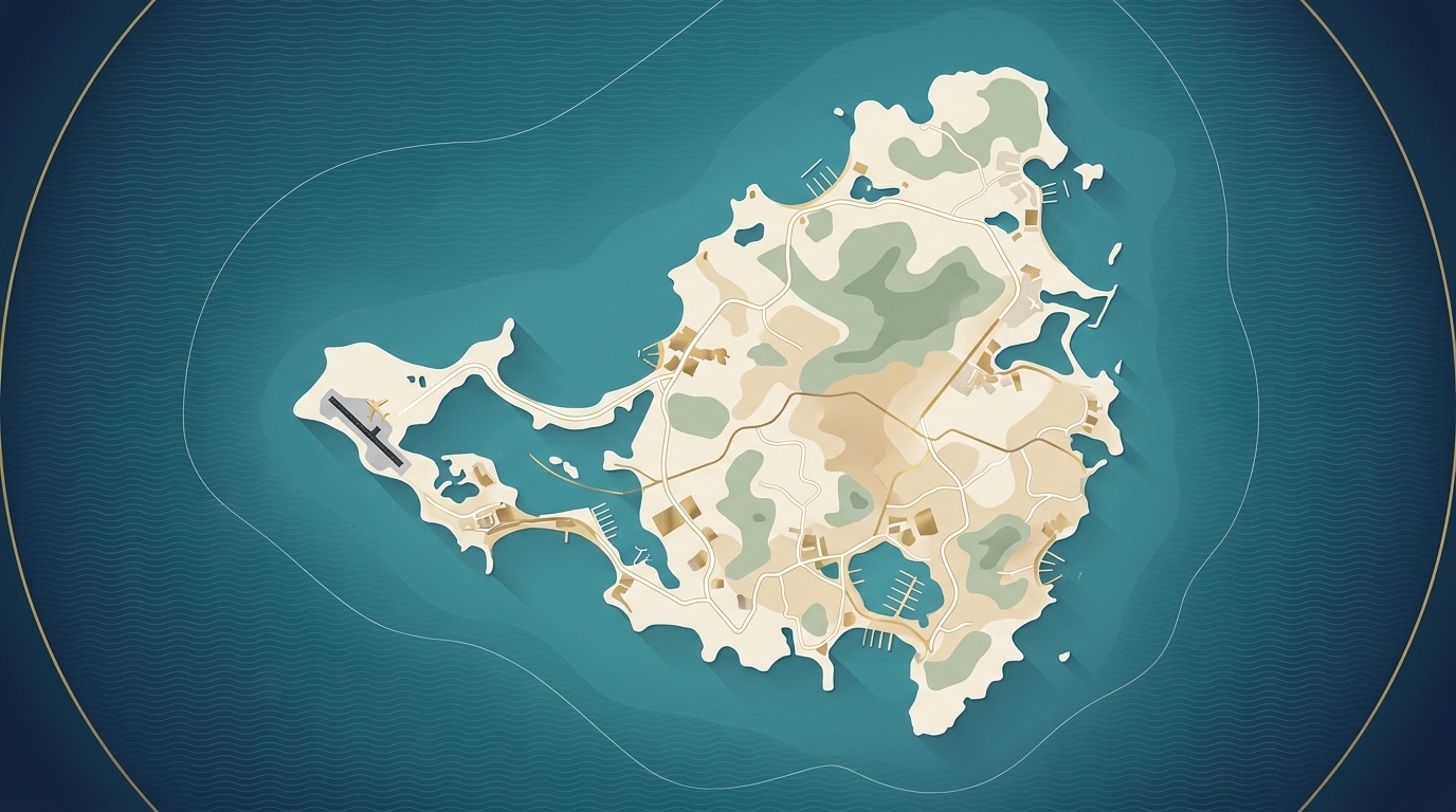 Stylised illustrated map of Sint Maarten marking Princess Juliana International Airport as the Johnson Fantastic Transport meeting point
